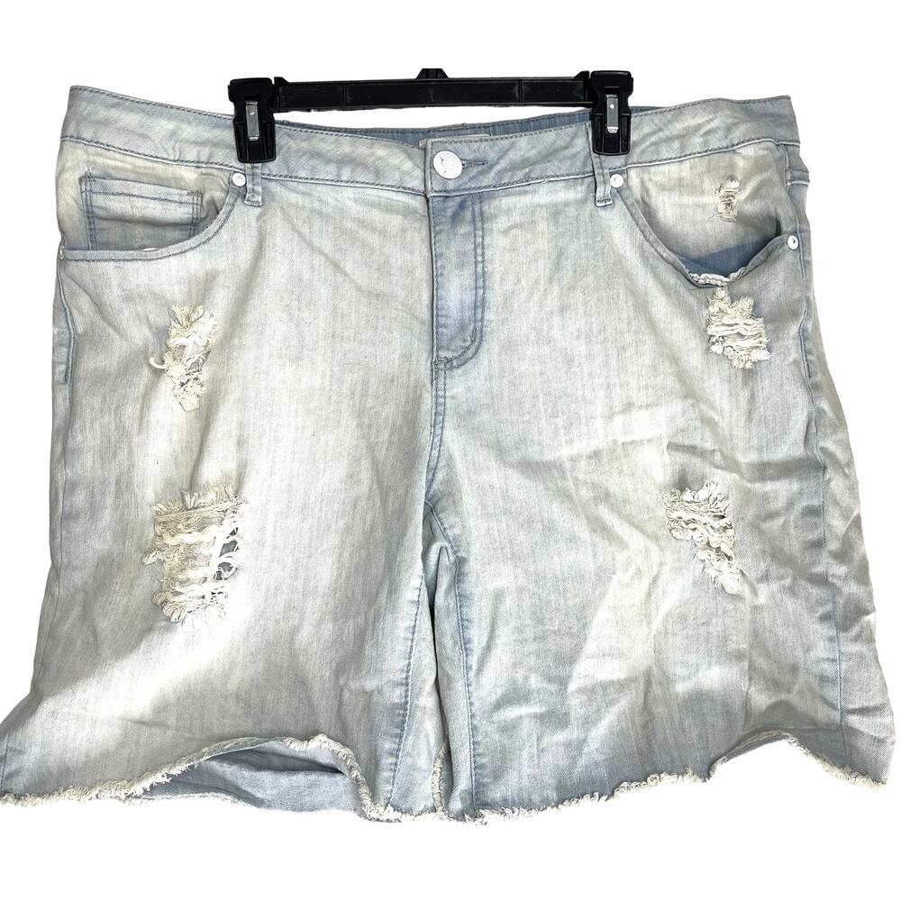 Seven7 Luxe Shorts Plus 22 Blue Light Wash Cutoff Denim Cotton Blend Summer